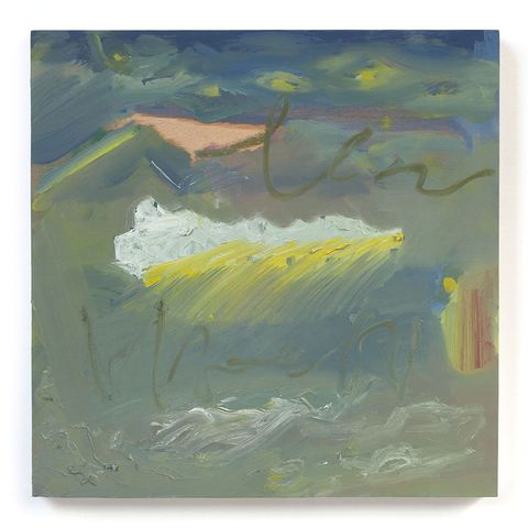 Abstract oil painting with fragmented geometric forms in muted tones, creating ambiguous spaces that feel both present and absent.